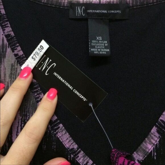 INC Ikat Mirage Print Flowy Multi Color V Neck Dress XS - Picture 8 of 10